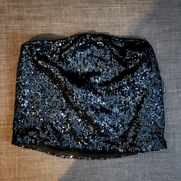 Navy Blue Sequence Tube Top Sz 1X - Picture 2 of 6